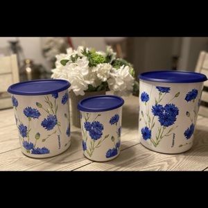 Tupperware Mexicano set botes claveles  azul